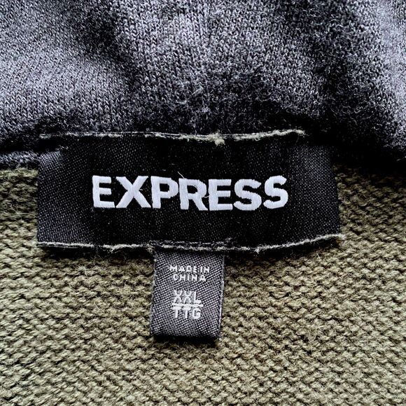 Mens Express Hooded Pullover Sweater Long Sleeve Hoodie Green Gray Size XXL - Picture 5 of 5